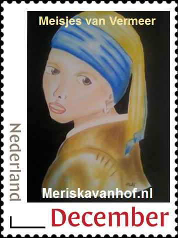 decemberzegel"Melkmeisje van Vermeer, door Meriska van Hof"